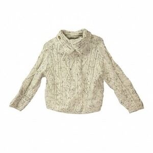Glencroft Womens British Wool Cable Knit Crossover‎ Sweater S Oatmeal Fisherman